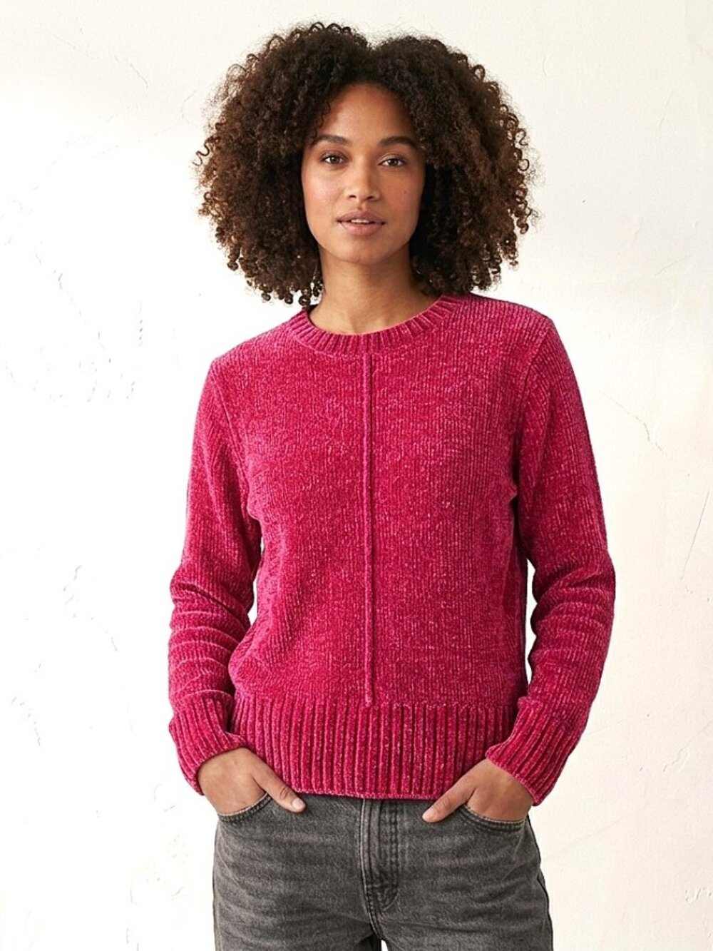Vibrant magenta-pink chenille sweater